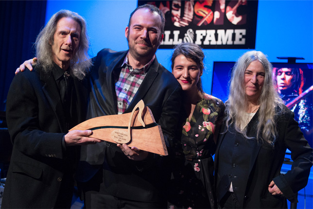 Lenny Kaye, Jackson and Jesse Paris Smith, and Patti Smith