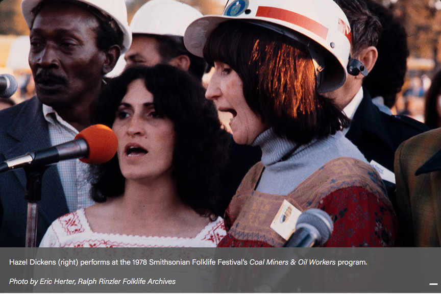 Hazel Dickens (right) performs at the 1978 Smithsonian Folklife Festival's Coal Miners & Oil Workers program. Photo by Eric Herter, Ralph Rinzler Folklife Archives